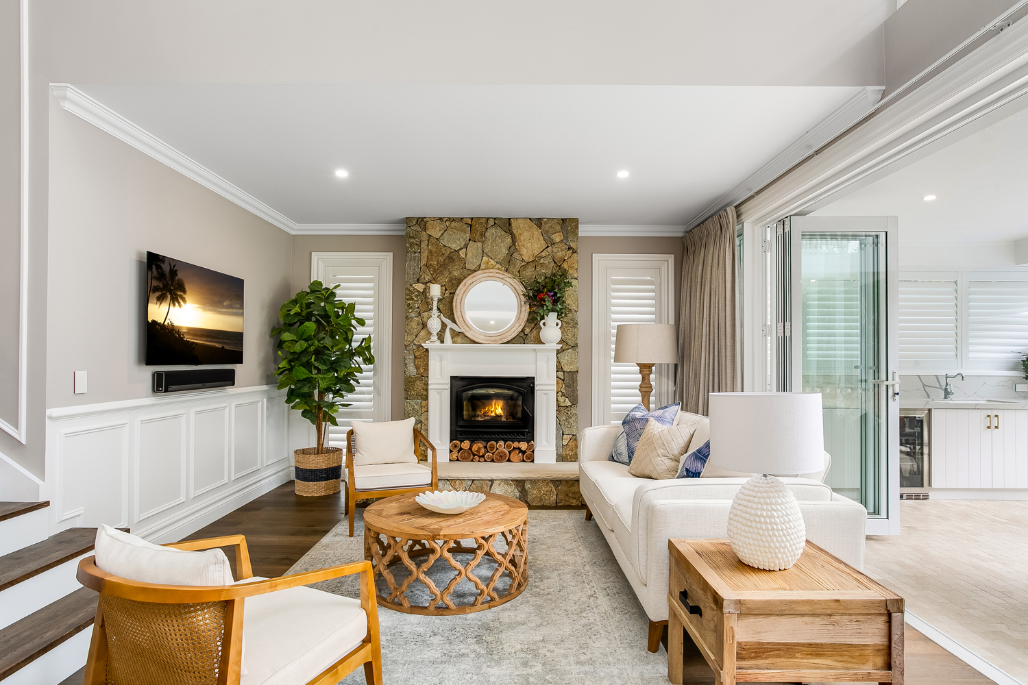 Styled Sydney home interior with modern decor and warm lighting.